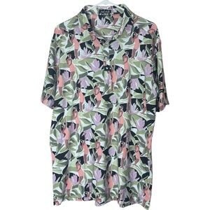 Bad Birdie Leilani Golf Polo Hula Girl Lotus Flower Hawaiian Men's XL Stretch